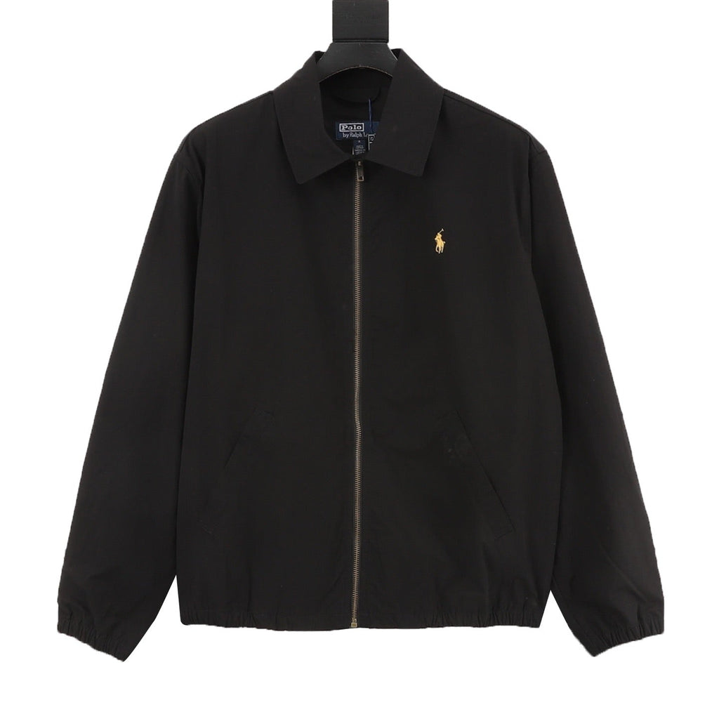 Polo Ralph Lauren Men's Black Poplin Harrington Jacket with Double-Pony Back Embroidery