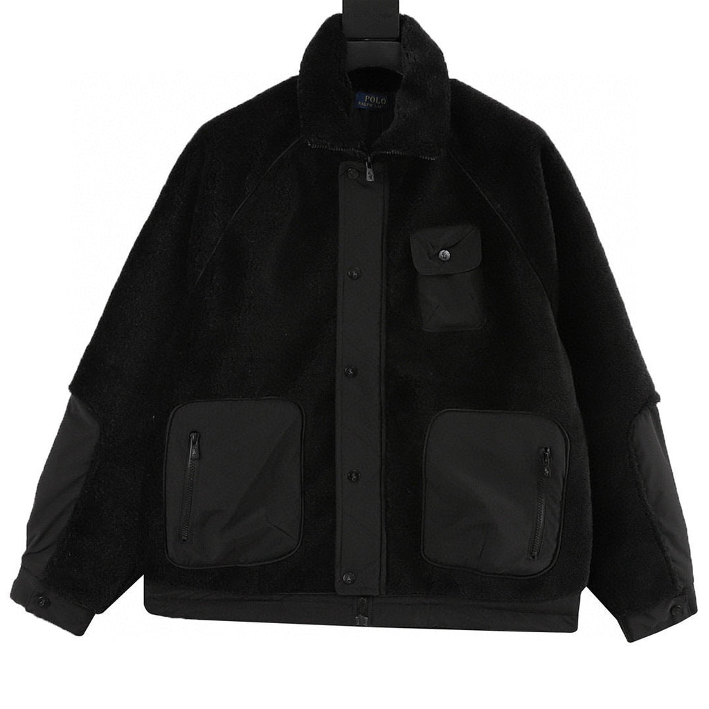 Polo Ralph Lauren Black Fleece Jacket with Patch Pockets