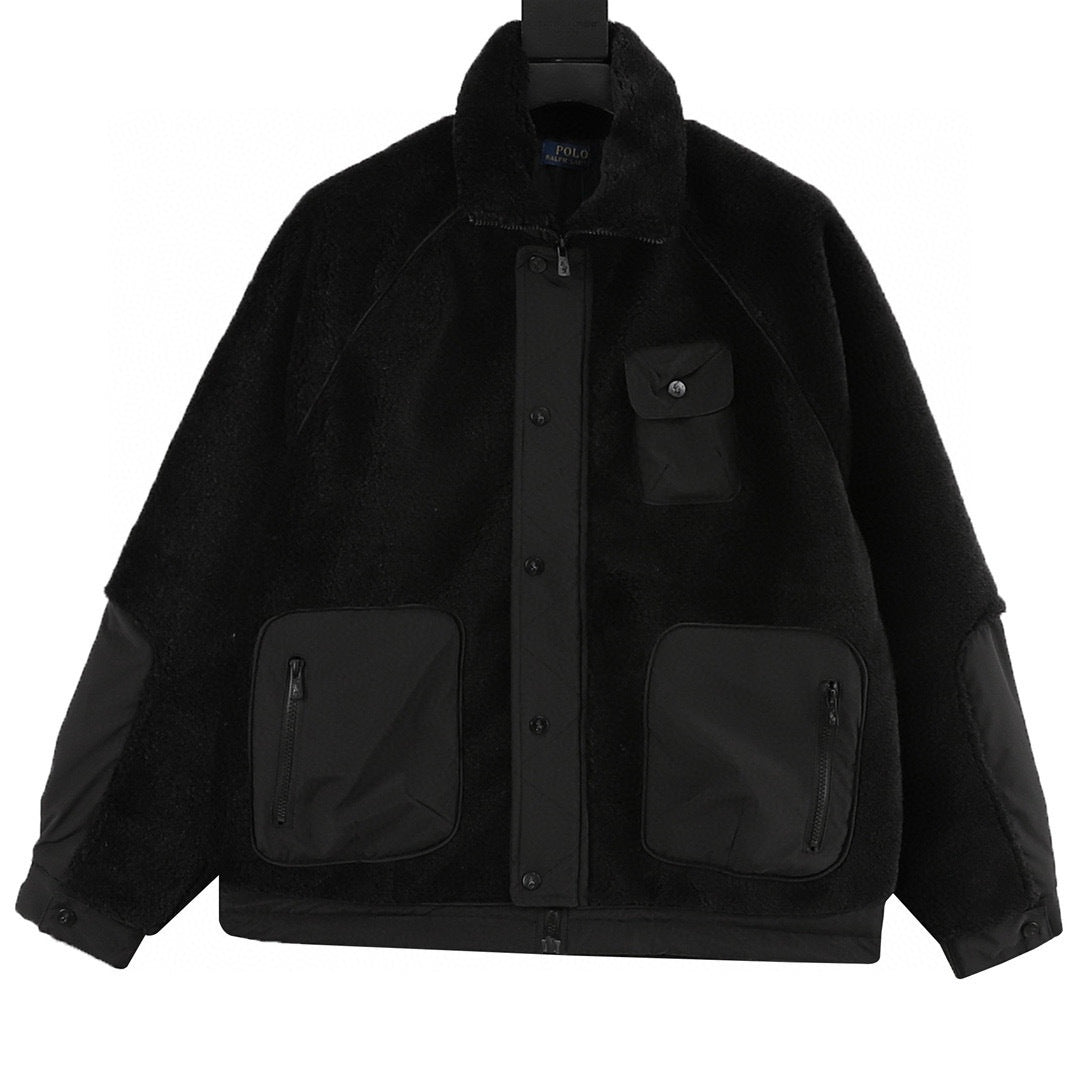 Polo Ralph Lauren Black Fleece Jacket with Patch Pockets
