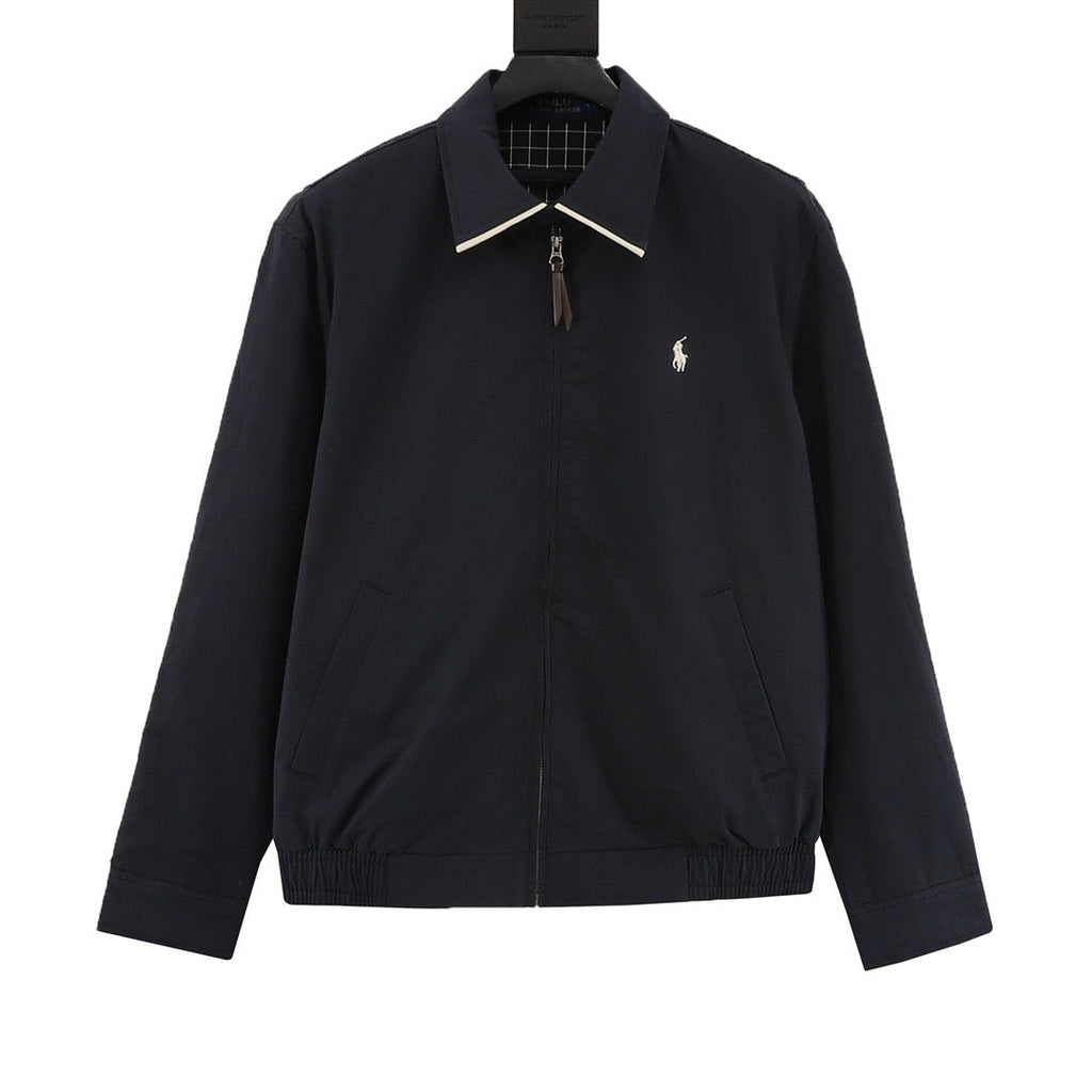 Polo Ralph Lauren Men's Navy Harrington Jacket with White-Trim Collar