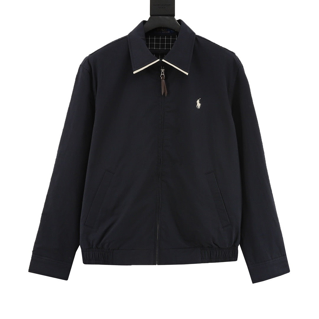 Polo Ralph Lauren Men's Navy Harrington Jacket with White-Trim Collar