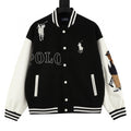 Polo Ralph Lauren Bear Embroidery Series Black‑White Color‑Block Varsity Jacket