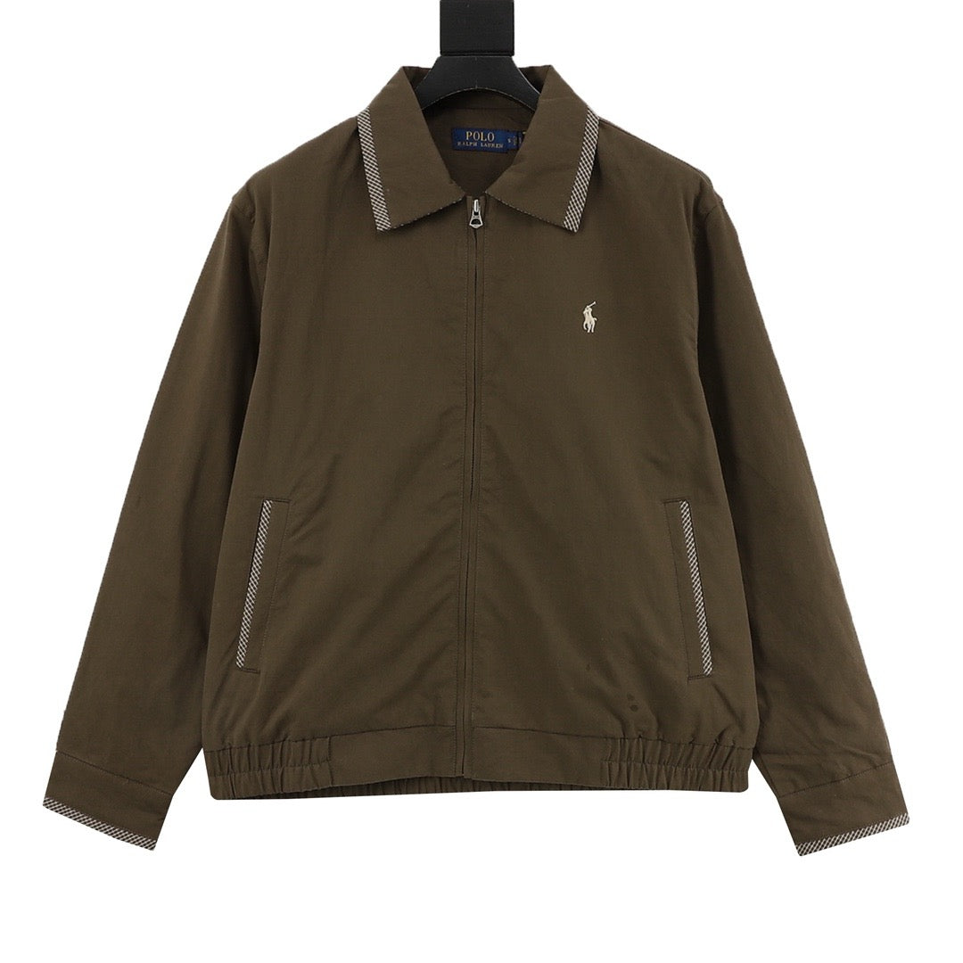 Polo Ralph Lauren Men's Brown Harrington Jacket with Check-Trim Collar