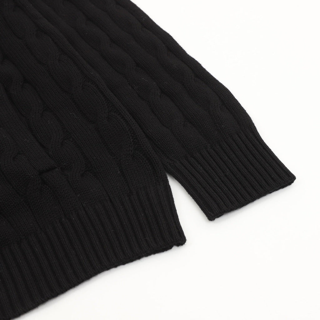 Polo Ralph Lauren Men's Black Cable-Knit Full-Zip Cardigan with Red Pony Logo