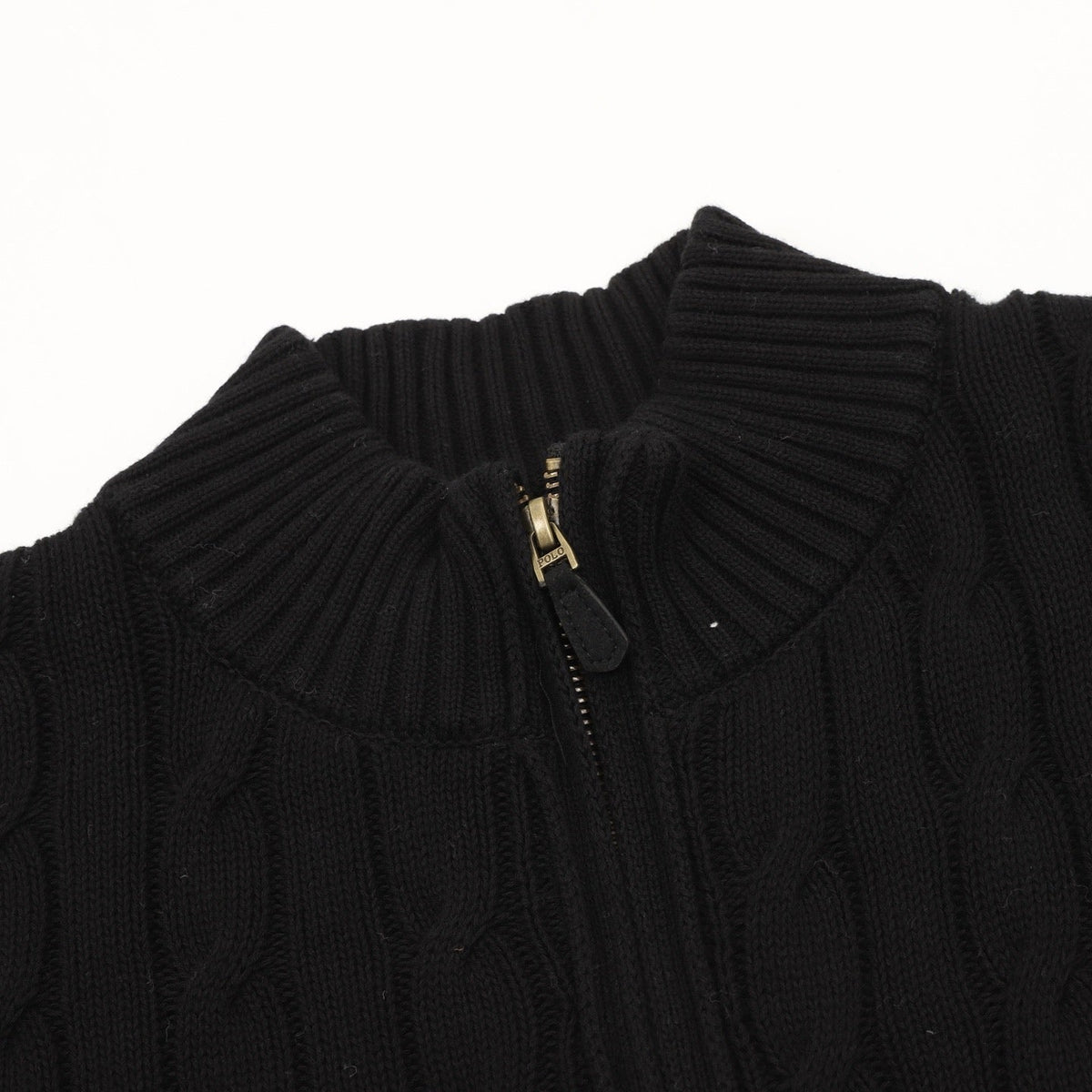 Polo Ralph Lauren Men's Black Cable-Knit Full-Zip Cardigan with Red Pony Logo