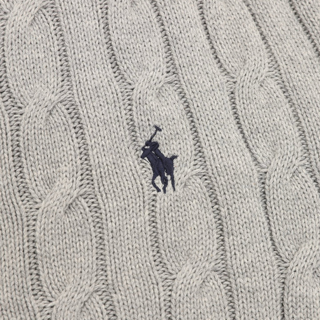 Polo Ralph Lauren Men's Grey Cable-Knit Full-Zip Cardigan with Navy Pony Logo