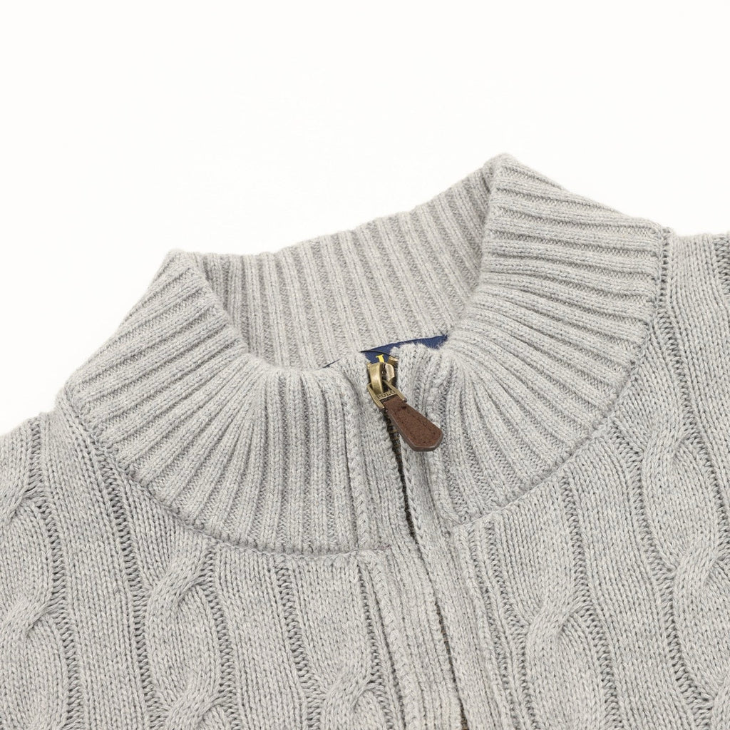 Polo Ralph Lauren Men's Grey Cable-Knit Full-Zip Cardigan with Navy Pony Logo
