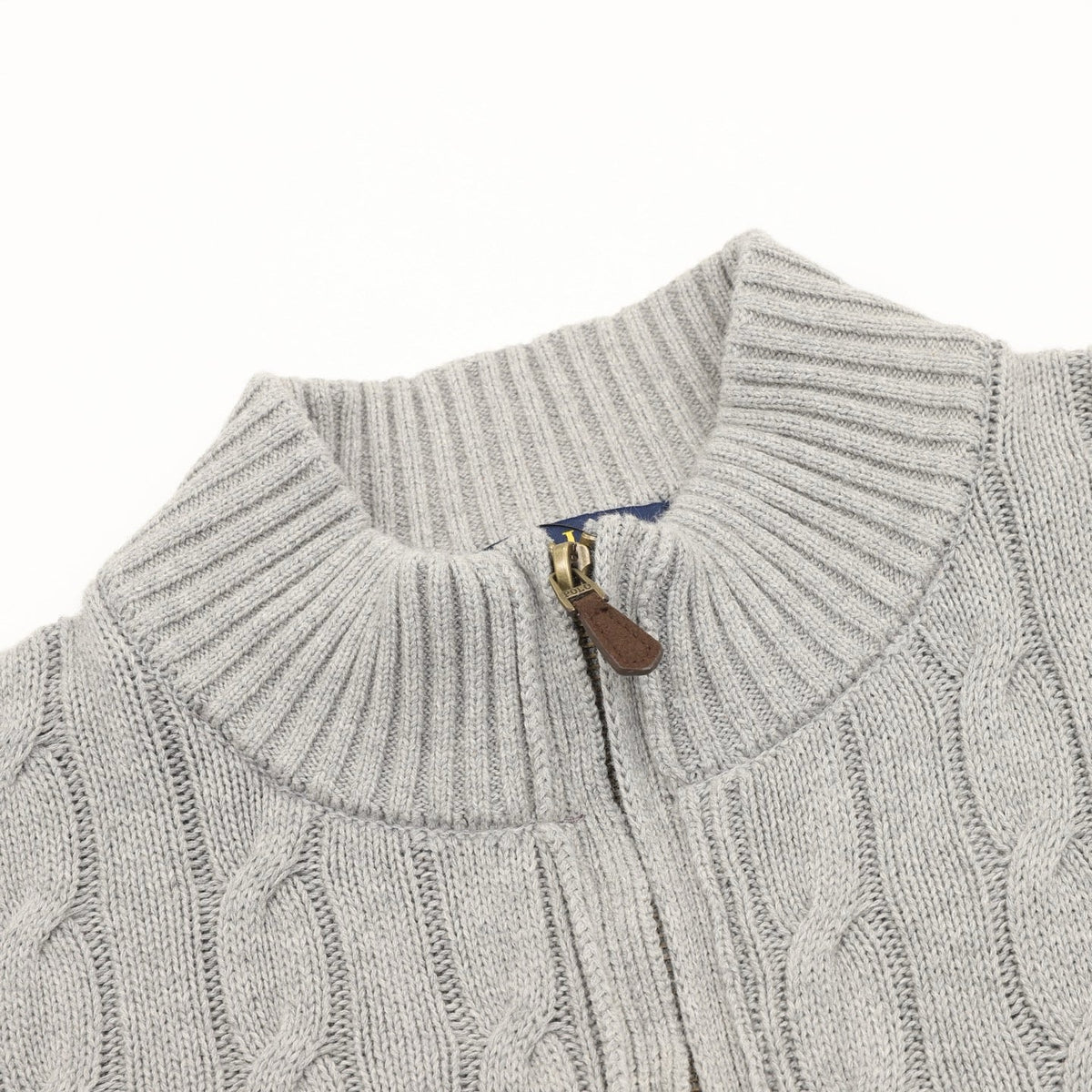 Polo Ralph Lauren Men's Grey Cable-Knit Full-Zip Cardigan with Navy Pony Logo