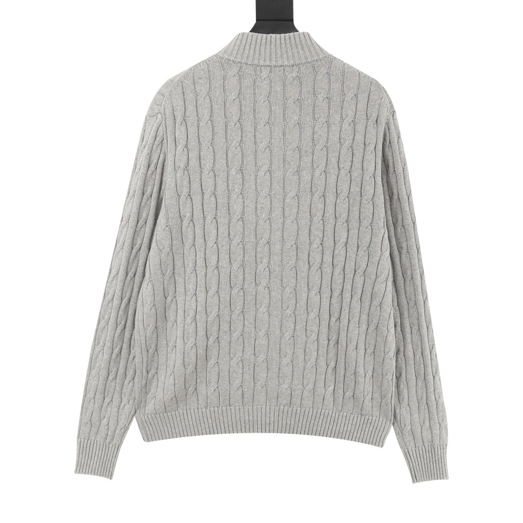 Polo Ralph Lauren Men's Grey Cable-Knit Full-Zip Cardigan with Navy Pony Logo