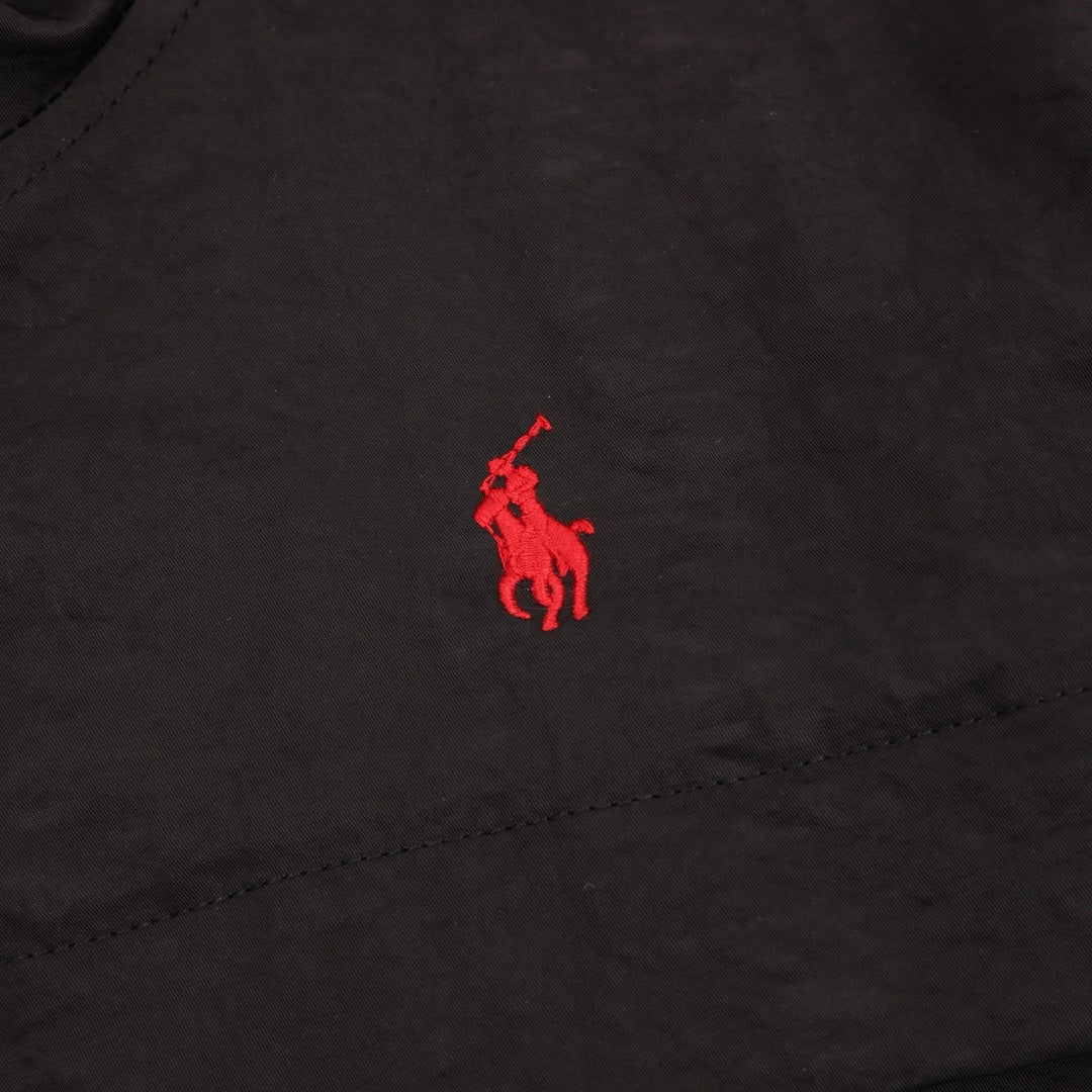 Polo Ralph Lauren Men's Black Hooded Windbreaker with Red Pony Logo