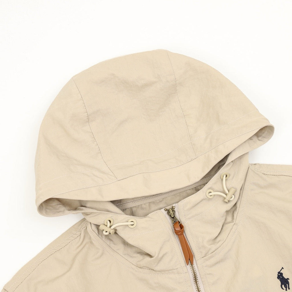 Polo Ralph Lauren Men's Beige Hooded Windbreaker with Navy Pony Logo