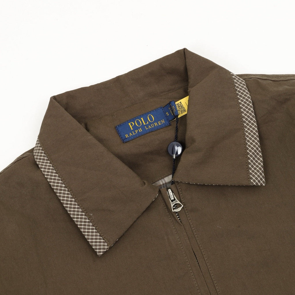Polo Ralph Lauren Men's Brown Harrington Jacket with Check-Trim Collar