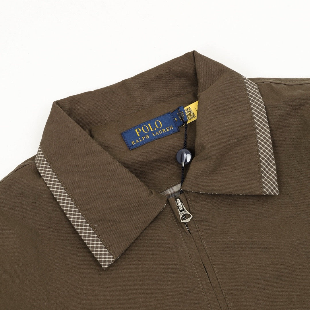 Polo Ralph Lauren Men's Brown Harrington Jacket with Check-Trim Collar