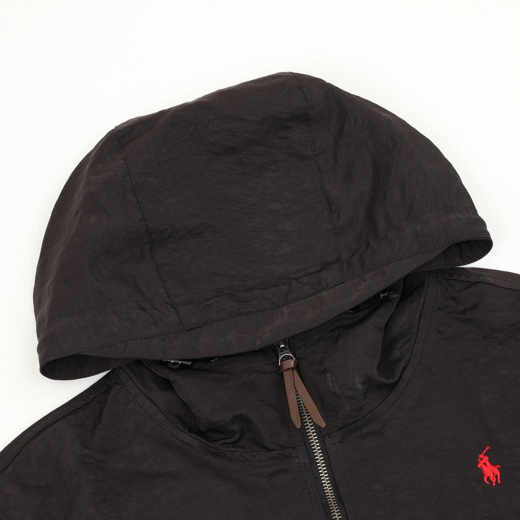 Polo Ralph Lauren Men's Black Hooded Windbreaker with Red Pony Logo