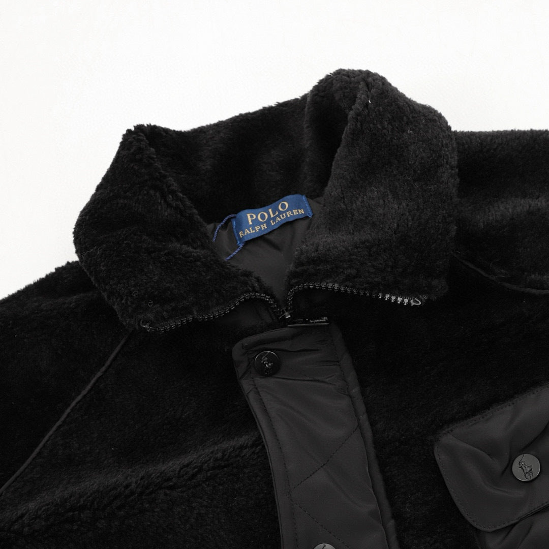 Polo Ralph Lauren Black Fleece Jacket with Patch Pockets
