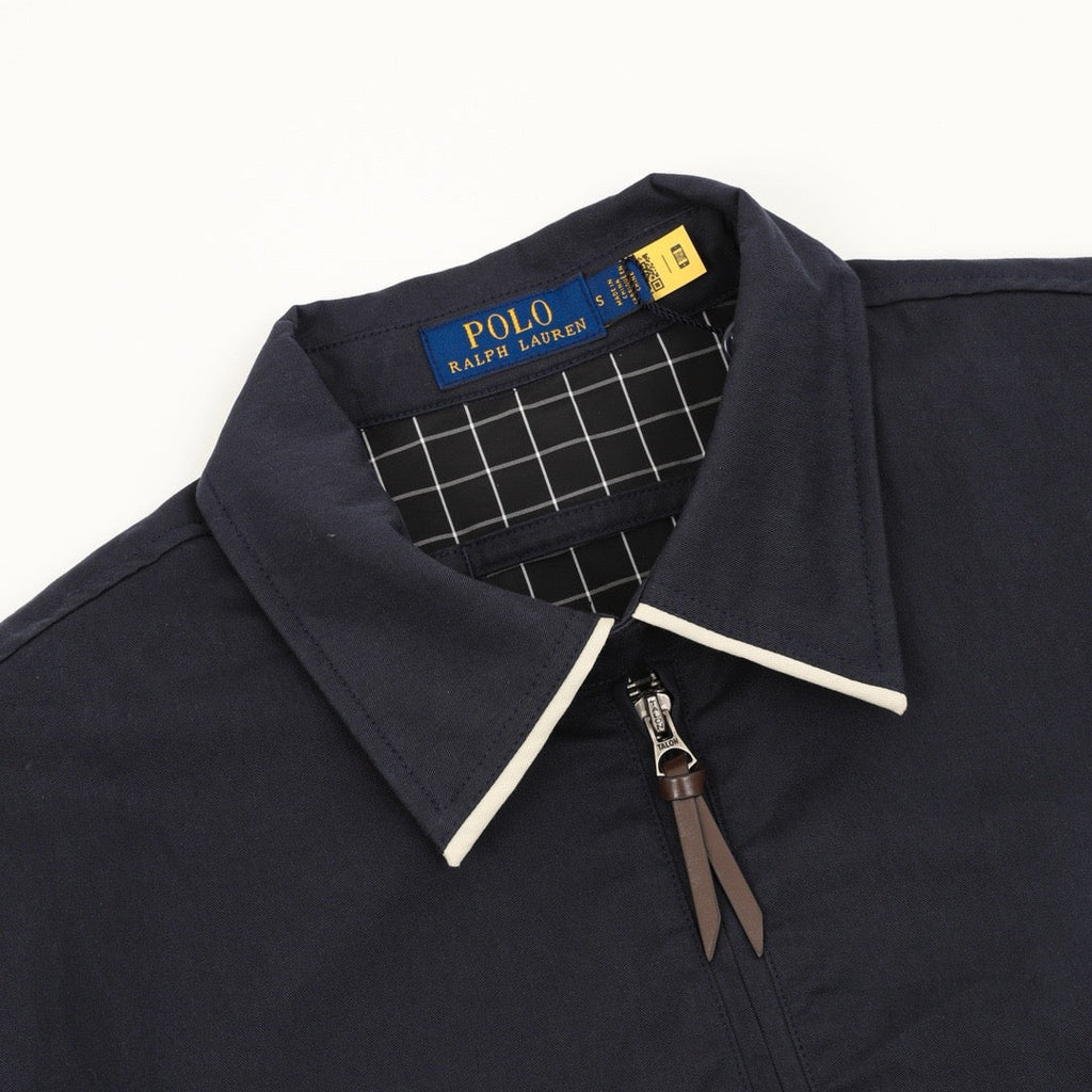 Polo Ralph Lauren Men's Navy Harrington Jacket with White-Trim Collar