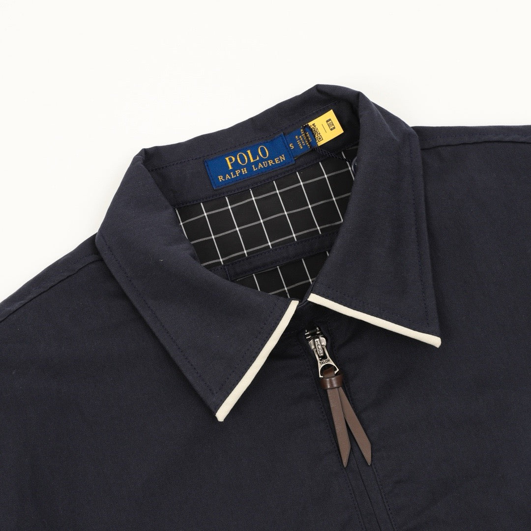 Polo Ralph Lauren Men's Navy Harrington Jacket with White-Trim Collar
