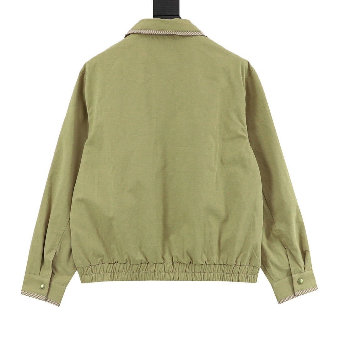 Polo Ralph Lauren Men's Light Green Harrington Jacket with Check-Trim Collar