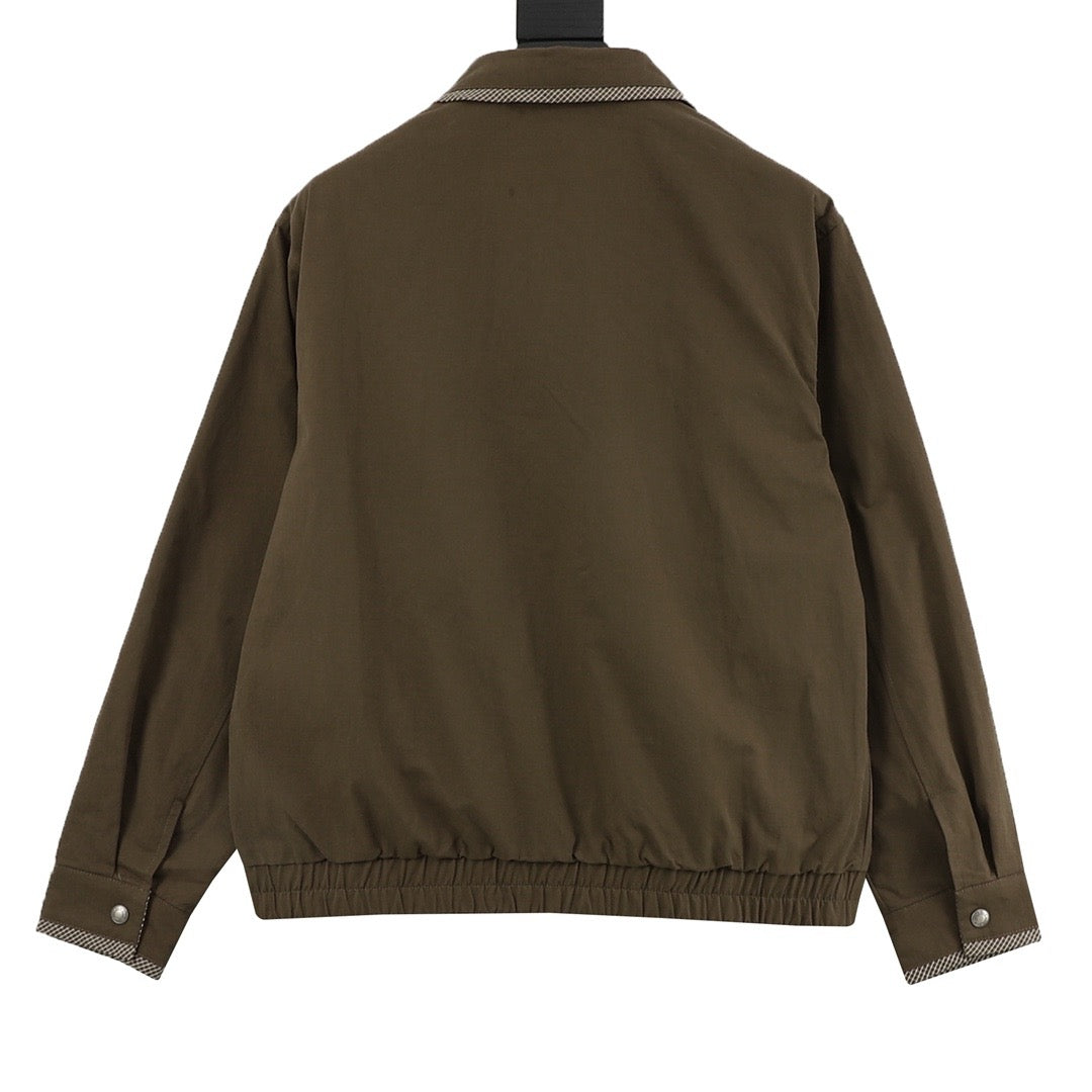 Polo Ralph Lauren Men's Brown Harrington Jacket with Check-Trim Collar