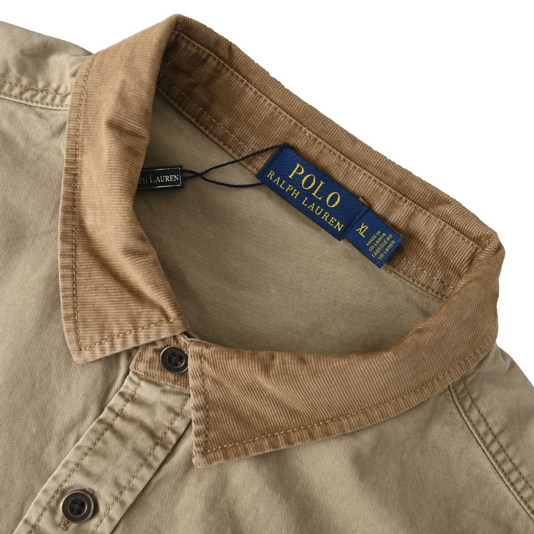 Polo Ralph Lauren Canvas Workshirt Contrast Corduroy Collar Khaki