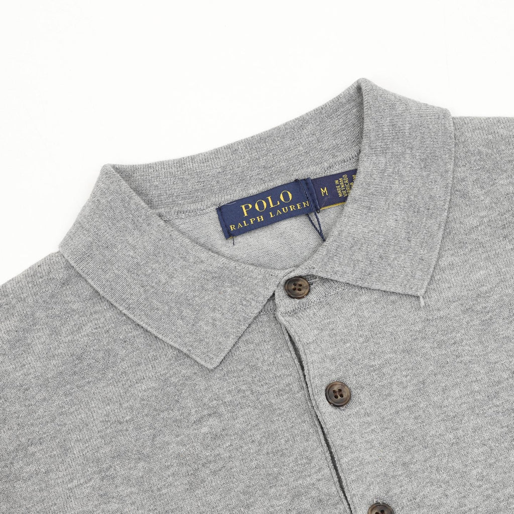 Polo Ralph Lauren Classic‑Fit Heather Gray Knit Long Sleeve Polo Shirt