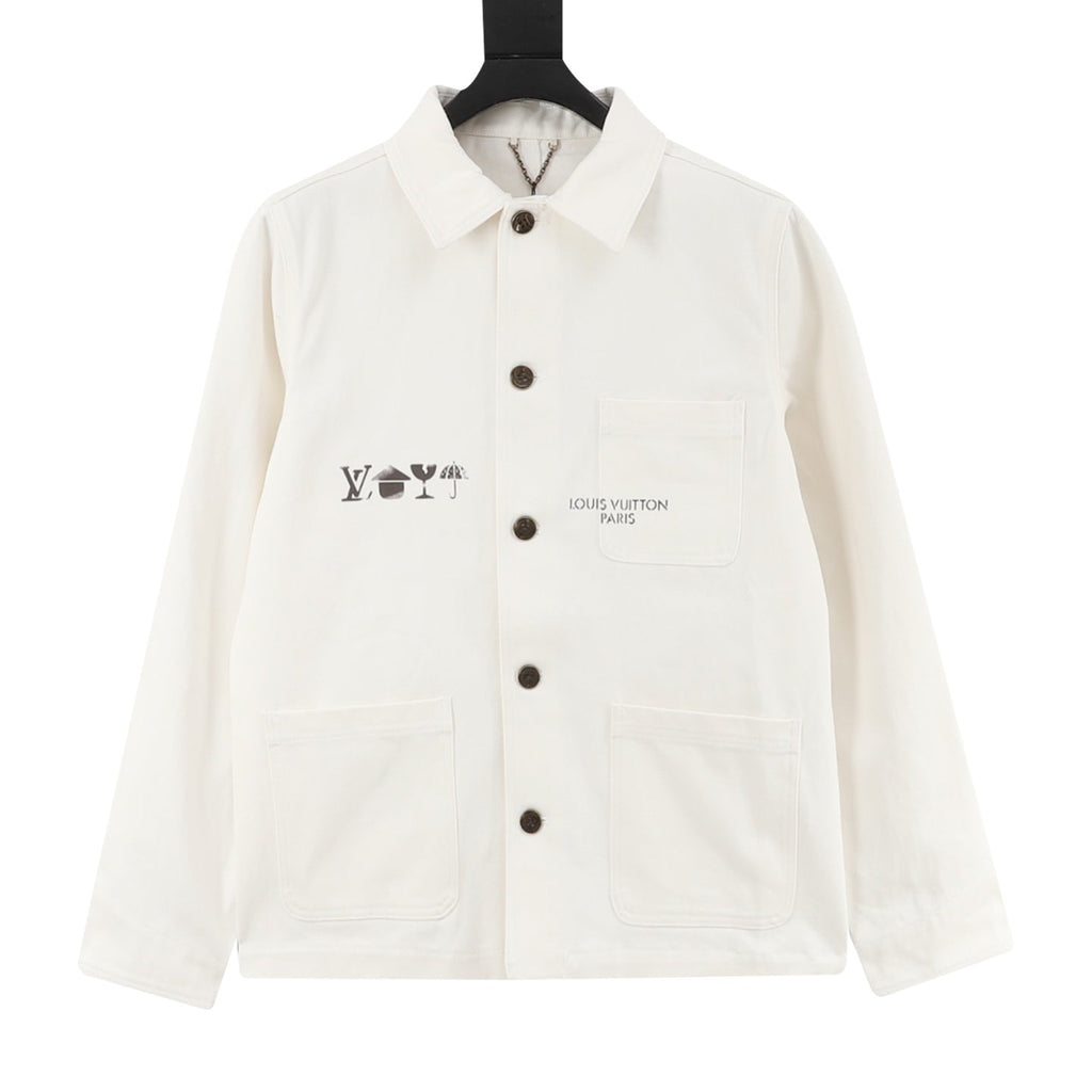 Louis Vuitton Paris Logo Print Workwear Overshirt Off‑White