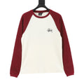 Stussy Logo Raglan Waffle Long‑Sleeve Tee Off‑White Burgundy