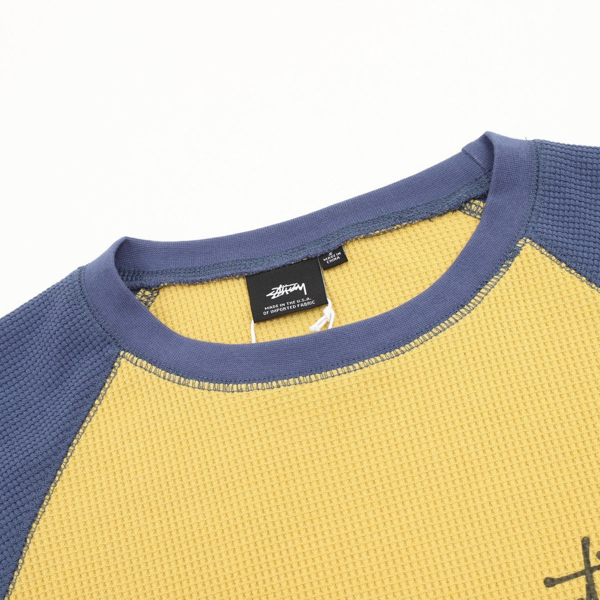 Stussy Logo Raglan Waffle Long‑Sleeve Tee Yellow Blue