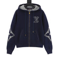 Louis Vuitton LV Logo Stitched Full‑Zip Hoodie Navy Blue