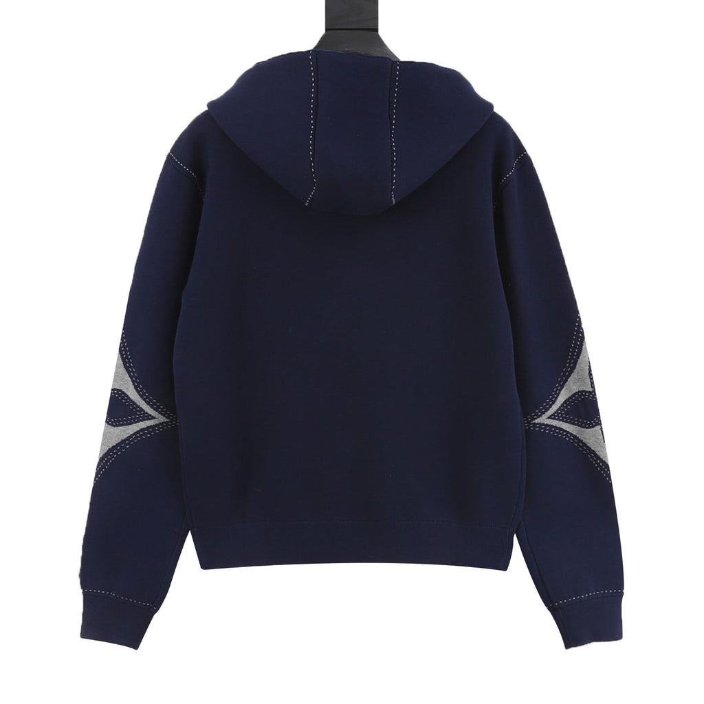 Louis Vuitton LV Logo Stitched Full‑Zip Hoodie Navy Blue
