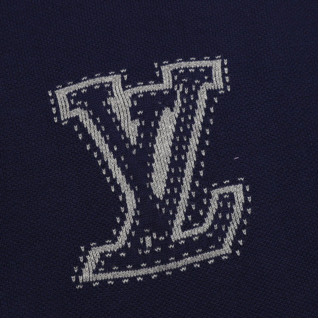Louis Vuitton LV Logo Stitched Full‑Zip Hoodie Navy Blue