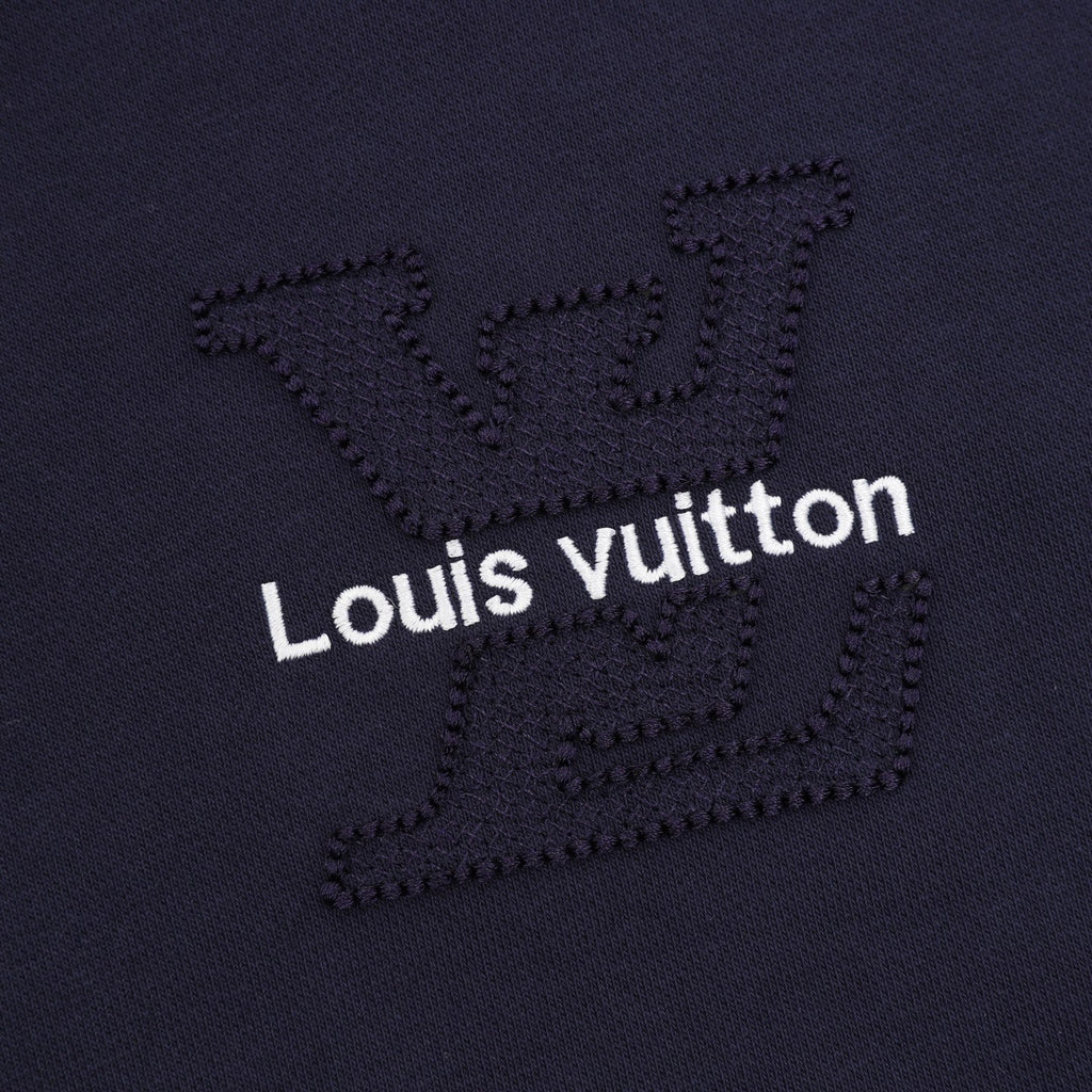 Louis Vuitton Logo Embroidery Pullover Hoodie Navy