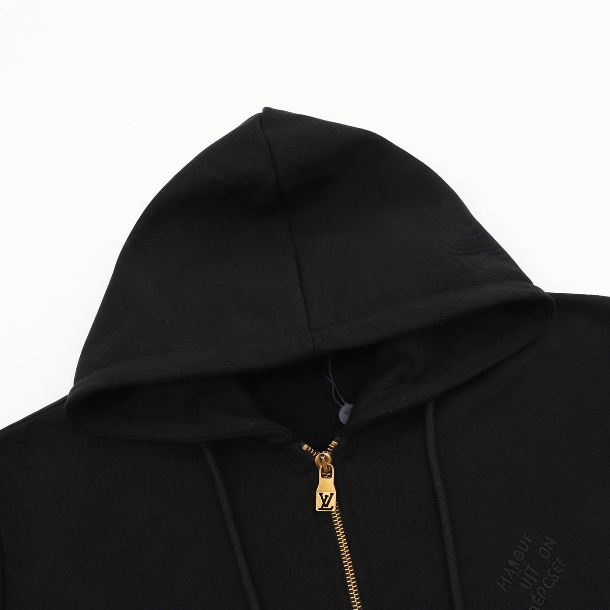 Louis Vuitton Pearl‑Drawstring Zipper Hooded Jacket Black