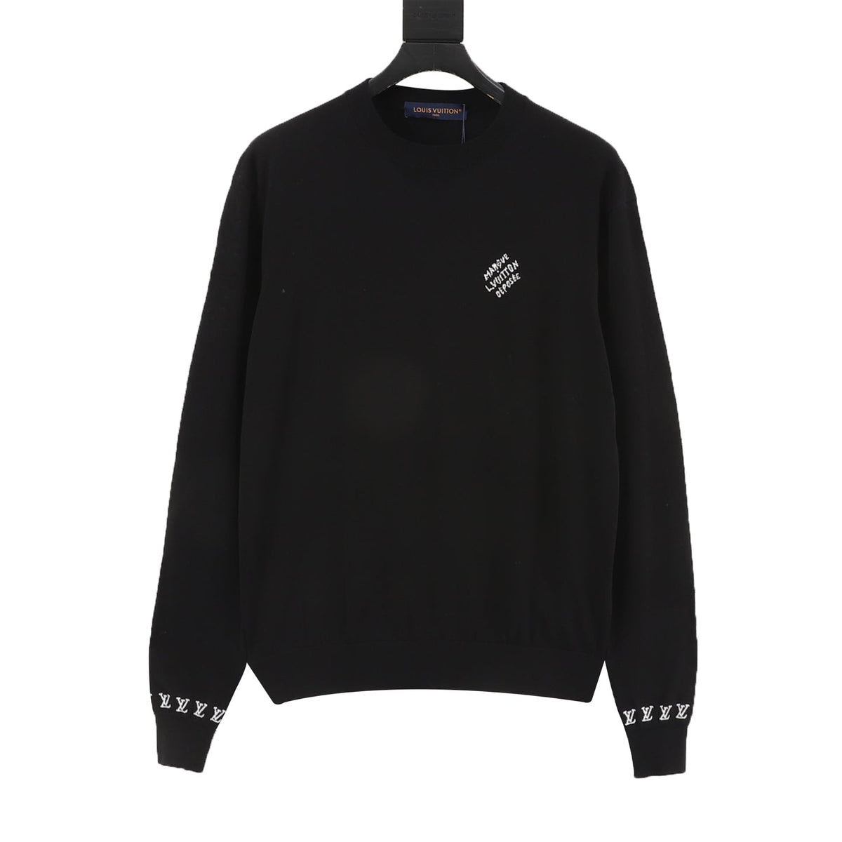 Louis Vuitton Manslv Logo Embroidery Crew‑Neck Knit Sweater Black