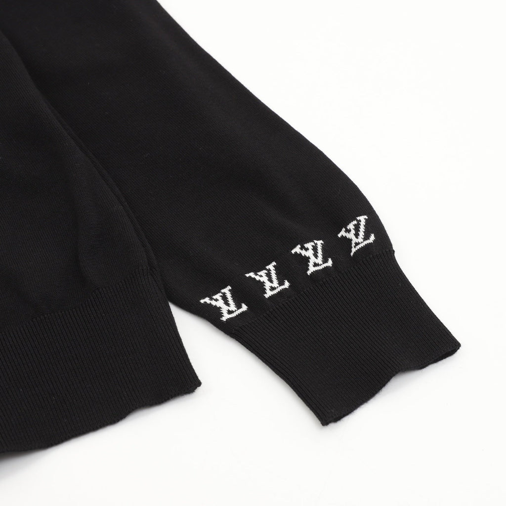 Louis Vuitton Manslv Logo Embroidery Crew‑Neck Knit Sweater Black