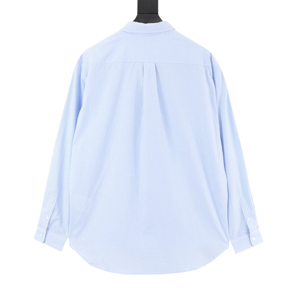 Miu Miu Gingham Embroidered Logo Long‑Sleeve Shirt Light Blue