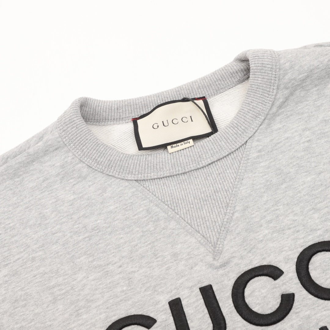 Gucci Embroidered Logo Color Block Crew Neck Sweatshirt Grey White