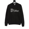 Dior Embroidered Logo Crew Neck Wool Sweater Black