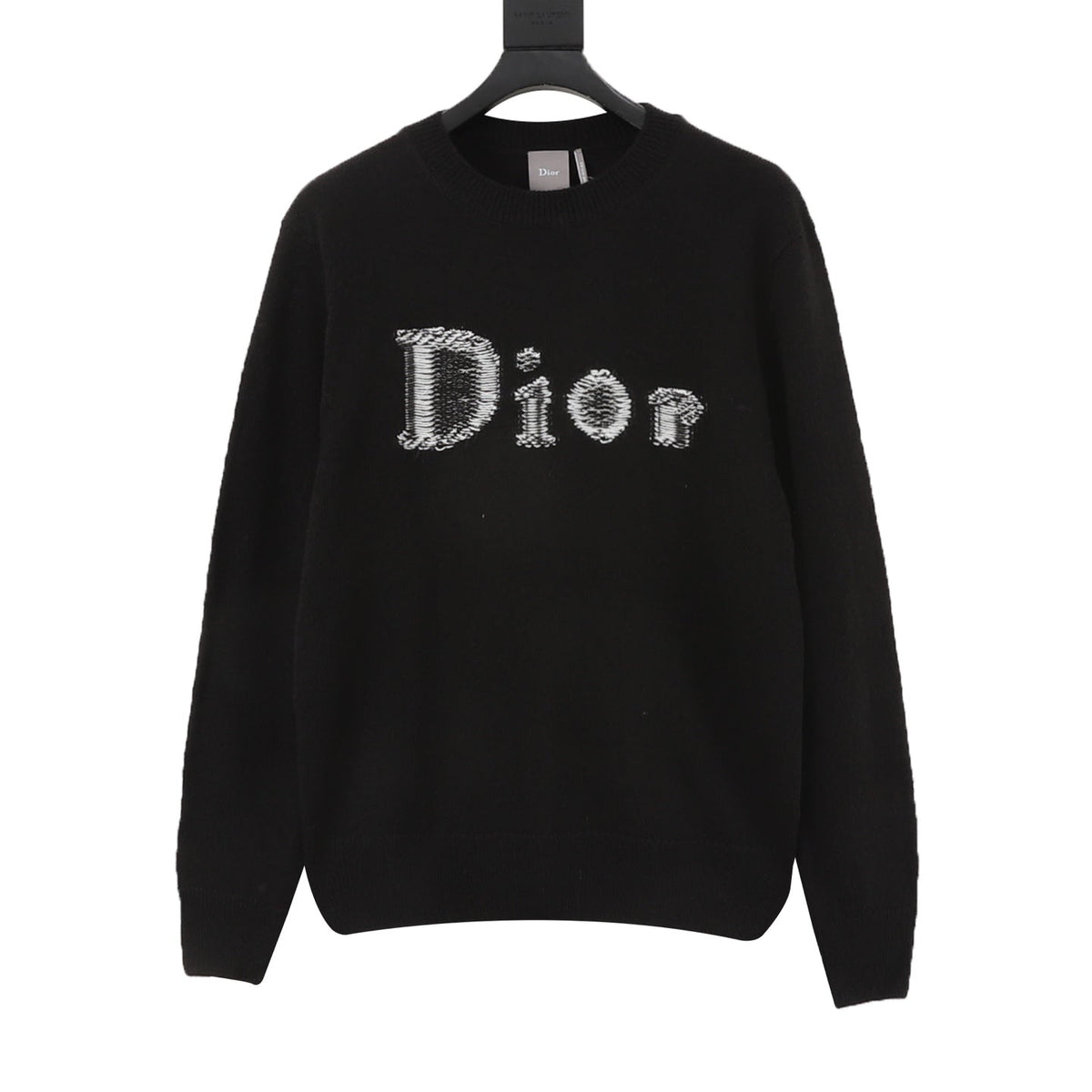 Dior Embroidered Logo Crew Neck Wool Sweater Black