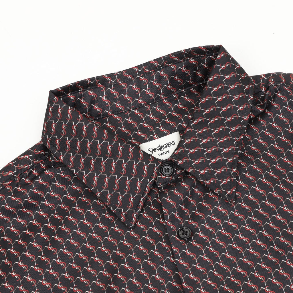 Saint Laurent Allover Logo Print Silk Shirt