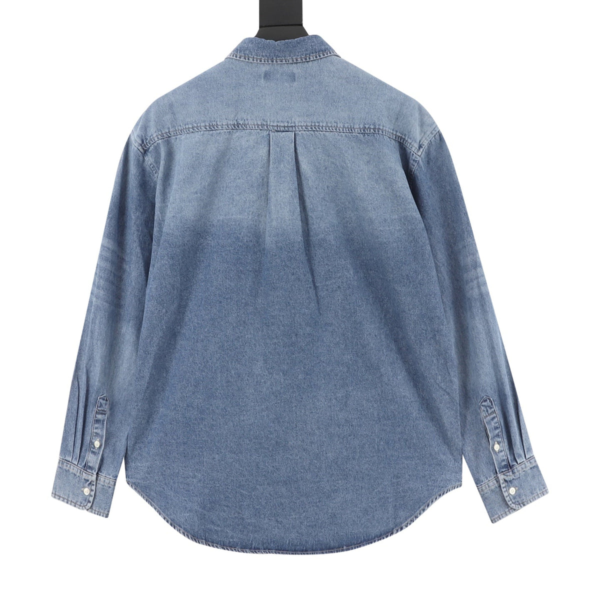 Celine Paris Patch Logo Blue Washed Denim Long Sleeve Shirt