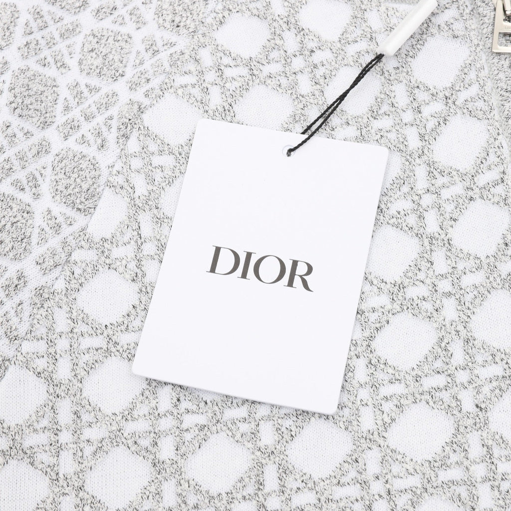 Dior Cannage Knit Zip Bomber Jacket White Grey