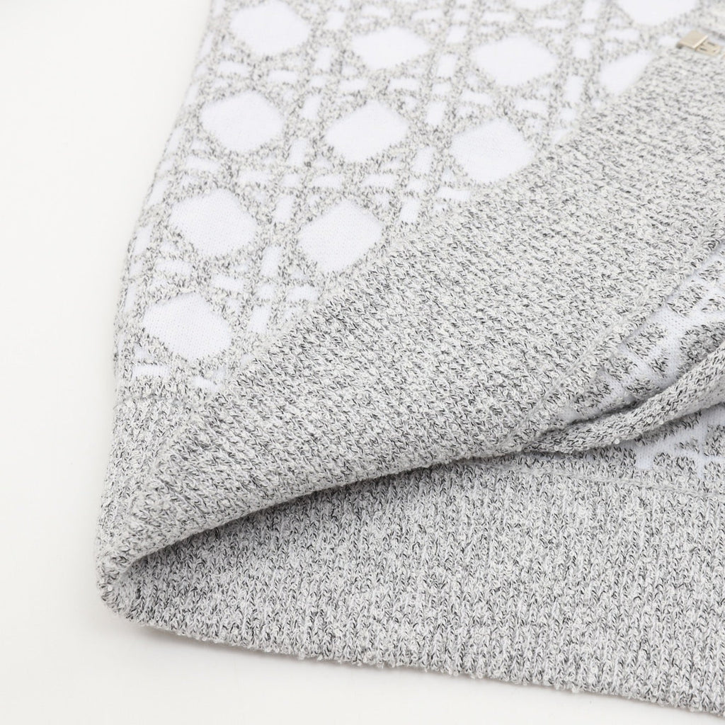Dior Cannage Knit Zip Bomber Jacket White Grey