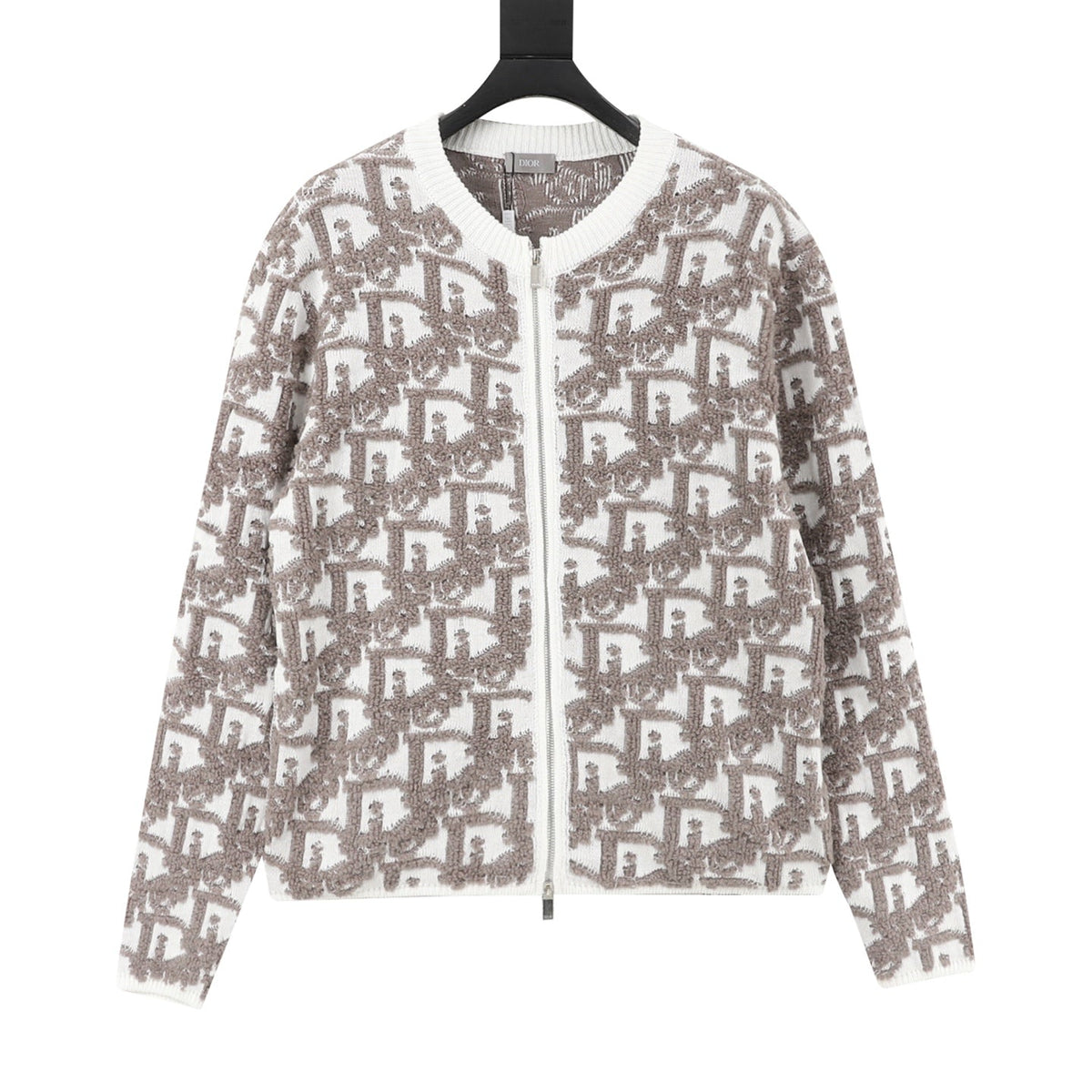 Dior Oblique Jacquard Zip Knit Cardigan White Taupe
