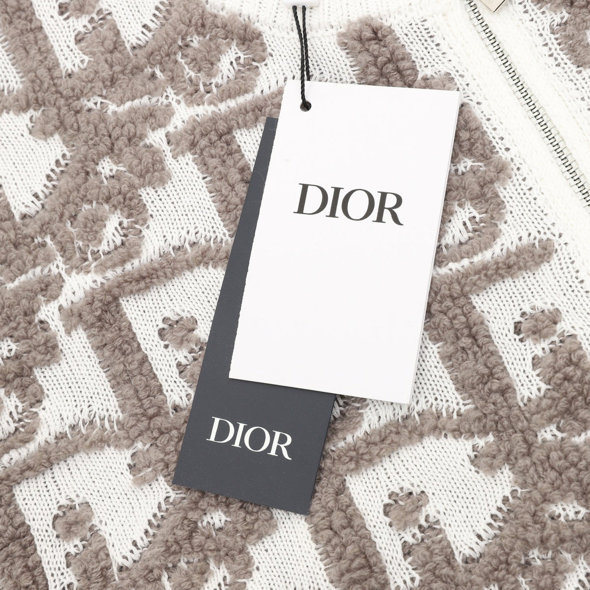 Dior Oblique Jacquard Zip Knit Cardigan White Taupe