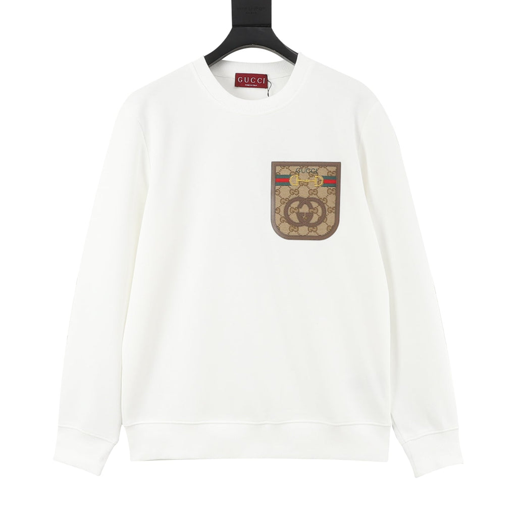 Gucci GG Canvas Pocket Horsebit Crewneck Sweatshirt White