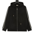 Gucci Side Stripe Logo Embroidered Full Zip Hooded Jacket Black
