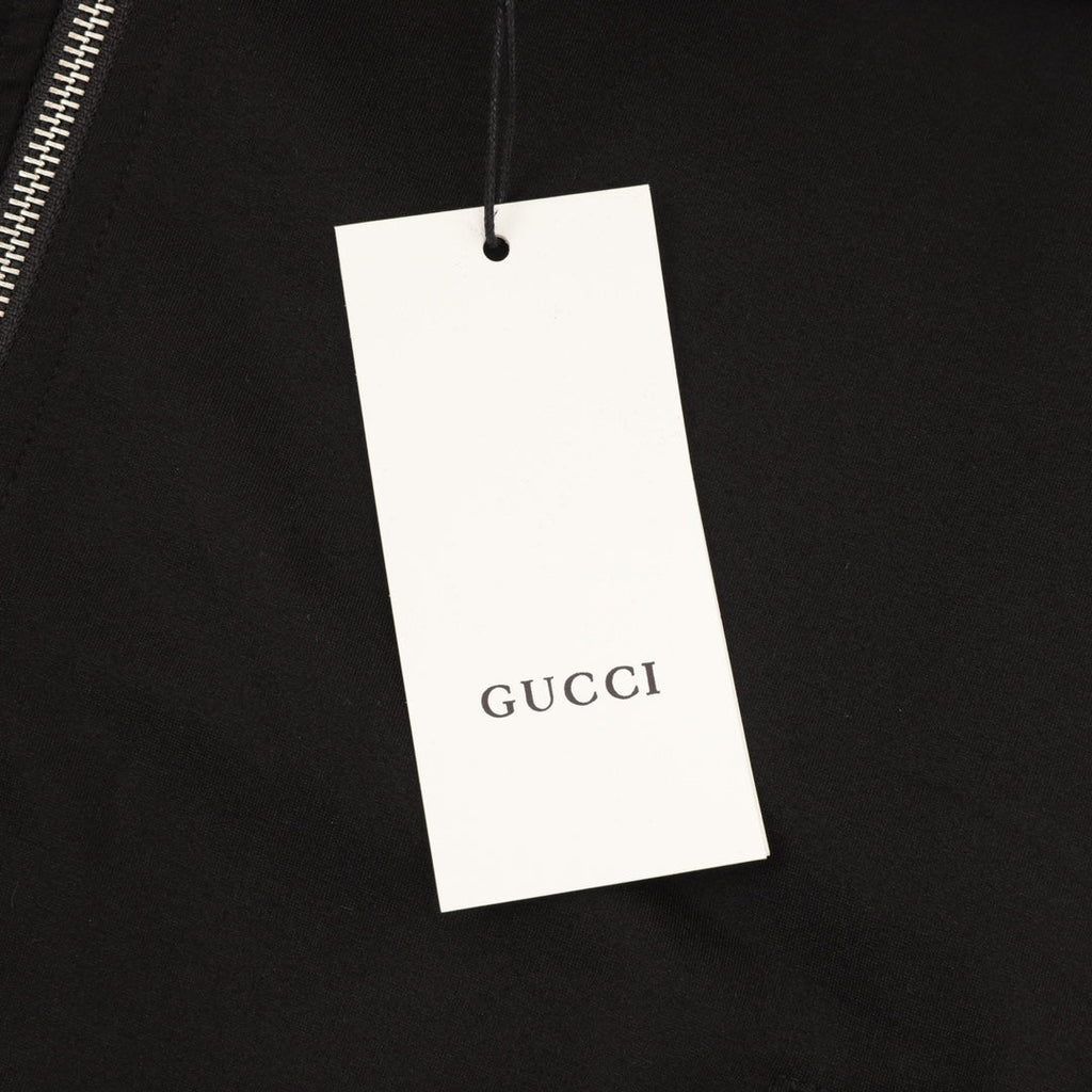 Gucci Side Stripe Logo Embroidered Full Zip Hooded Jacket Black