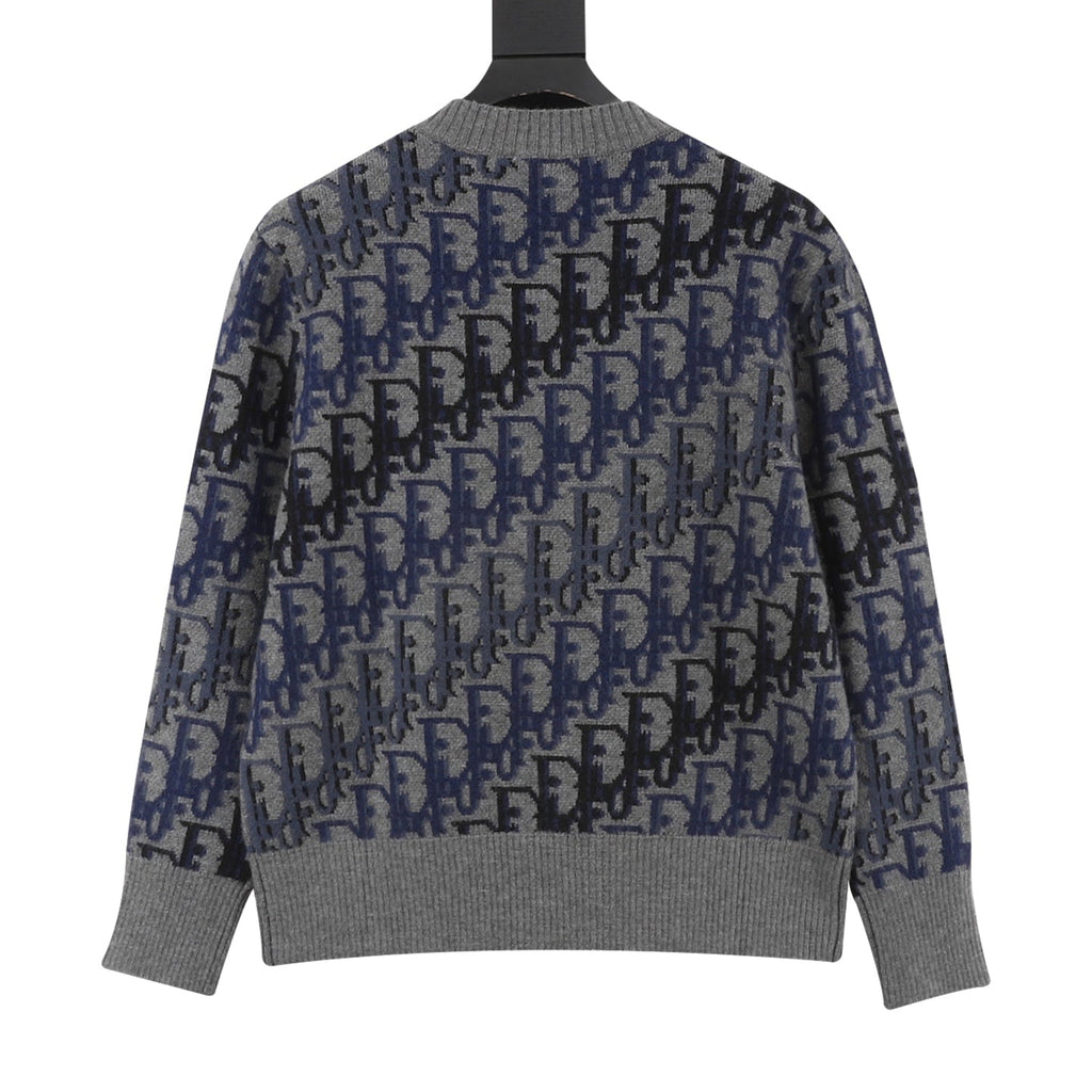 Dior Oblique Crew Neck Wool Sweater Grey Blue