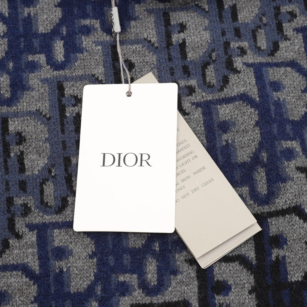 Dior Oblique Crew Neck Wool Sweater Grey Blue